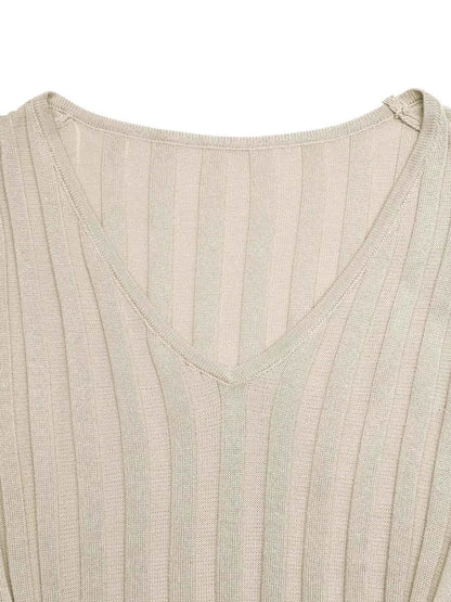 Ribbed Knit V-Neck Long Sleeve Maxi Dress