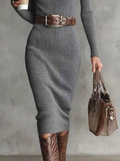 Full Size Ribbed Knit Turtleneck Sweater Dress Plus Size