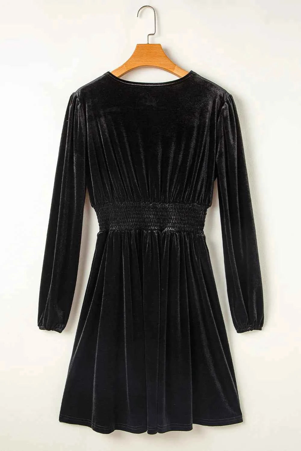 Surplice Long Sleeve Velvet Dress