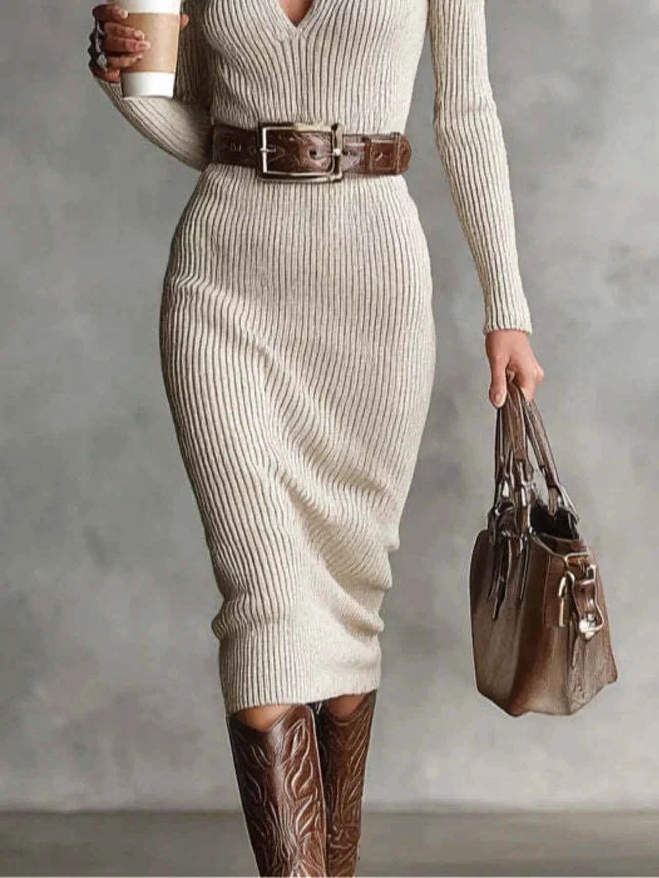 Full Size Ribbed Knit Turtleneck Sweater Dress Plus Size