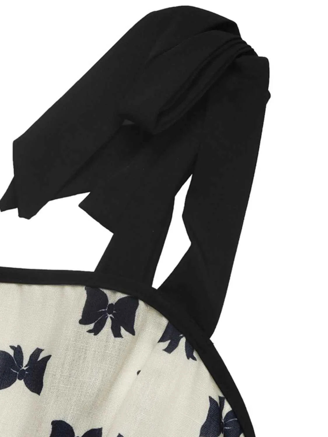 Bow Print Tie Shoulder Dress