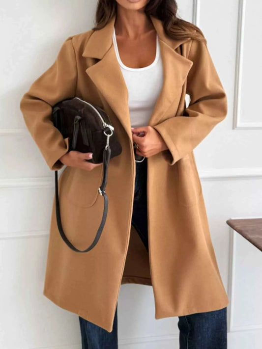 Long-Sleeve Single-Breasted Trench Coat