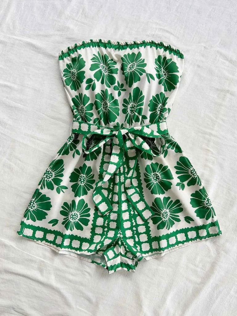 Printed Tube Tie Waist Romper for Effortless Style and Comfort