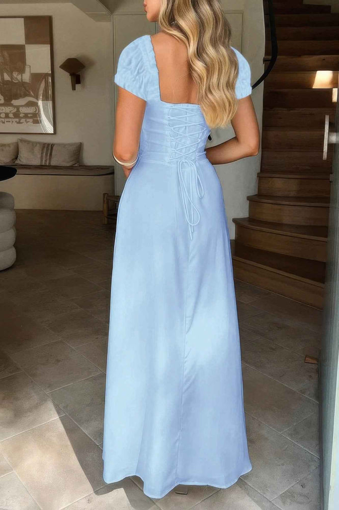 Deep Square Neck Dress with Drawstring Back Fit
