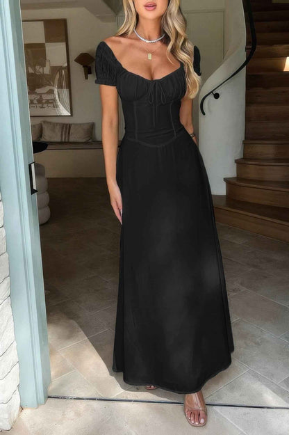 Deep Square Neck Dress with Drawstring Back Fit