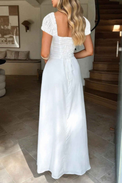 Deep Square Neck Dress with Drawstring Back Fit