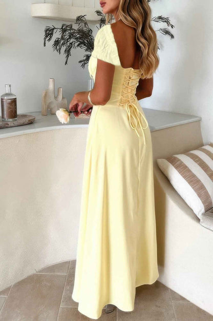 Deep Square Neck Dress with Drawstring Back Fit