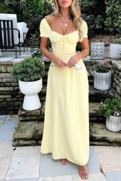 Deep Square Neck Dress with Drawstring Back Fit