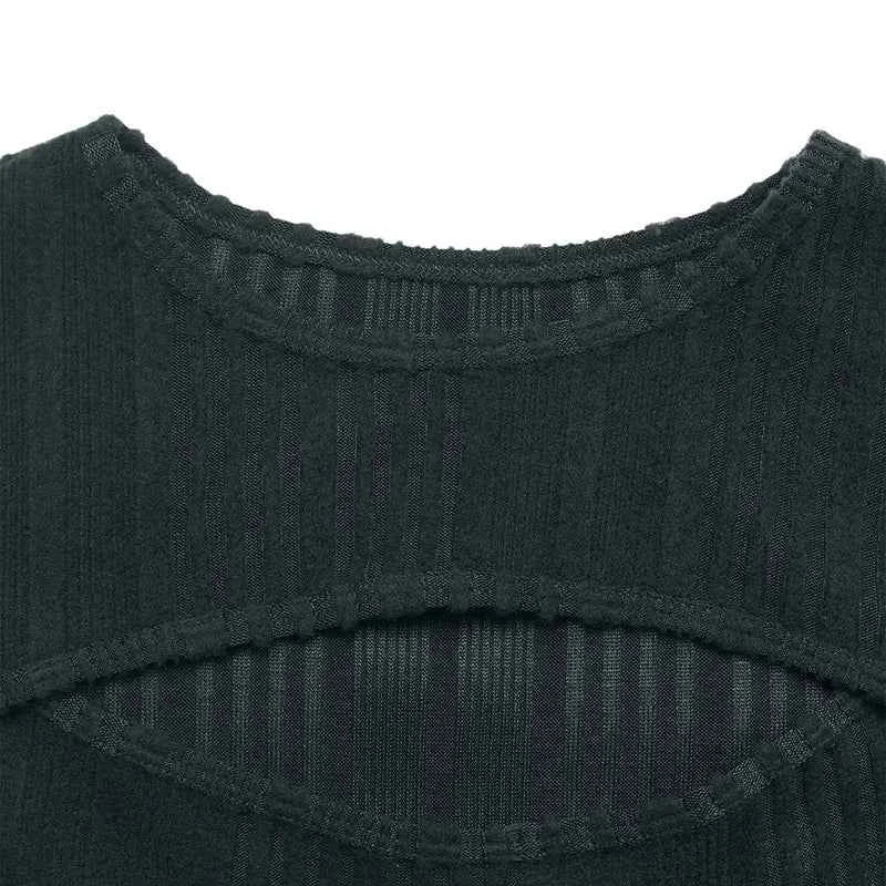 Ribbed Knit Cutout Long Sleeve Midi Dress