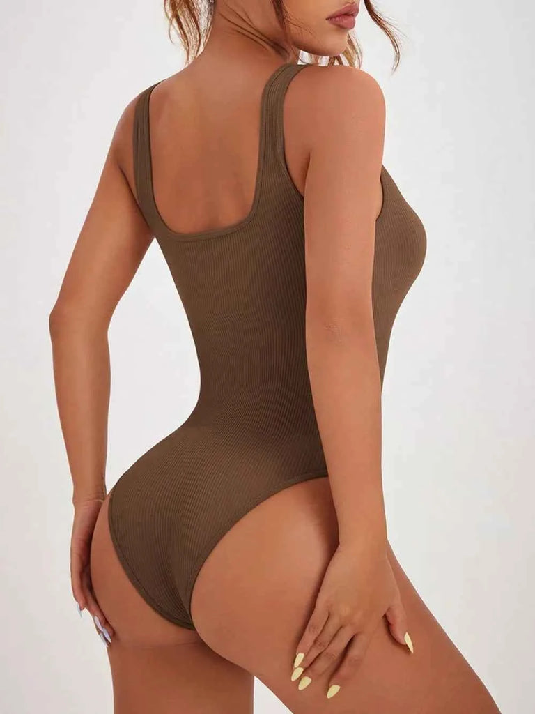 Scoop Neck Active Bodysuit with Wide Straps for Ultimate Comfort