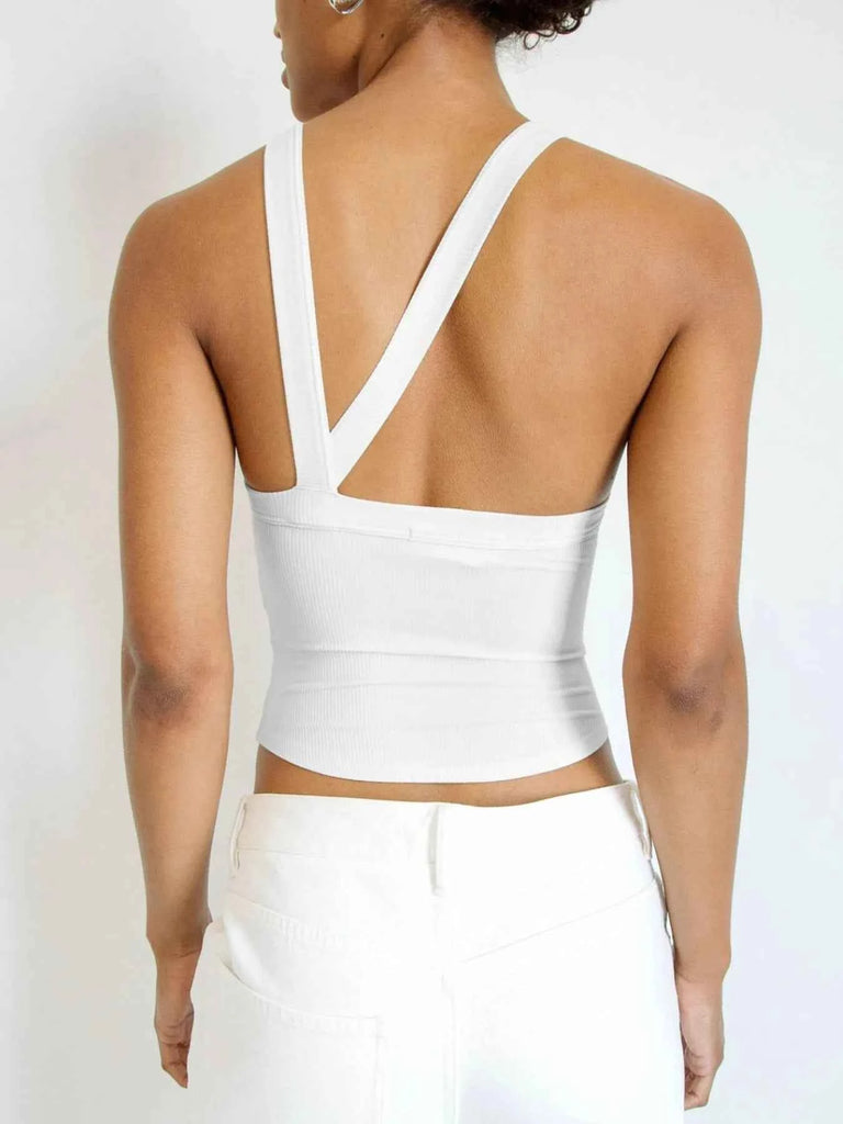 Asymmetrical Crop Tank Top with Back Ribbed Detail