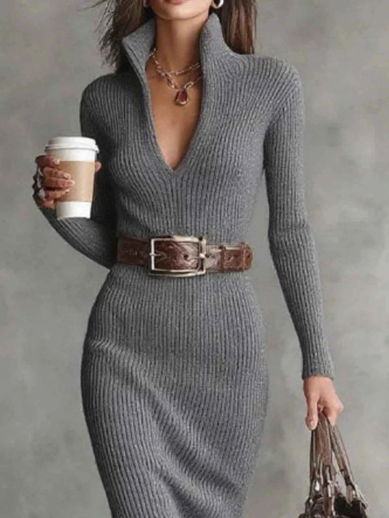 Full Size Ribbed Knit Turtleneck Sweater Dress Plus Size